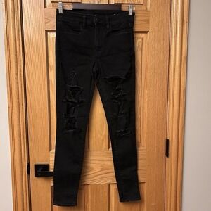 Women's American Eagle Jeans Next Level Stretch  Jegging Distressed Size 6 Black